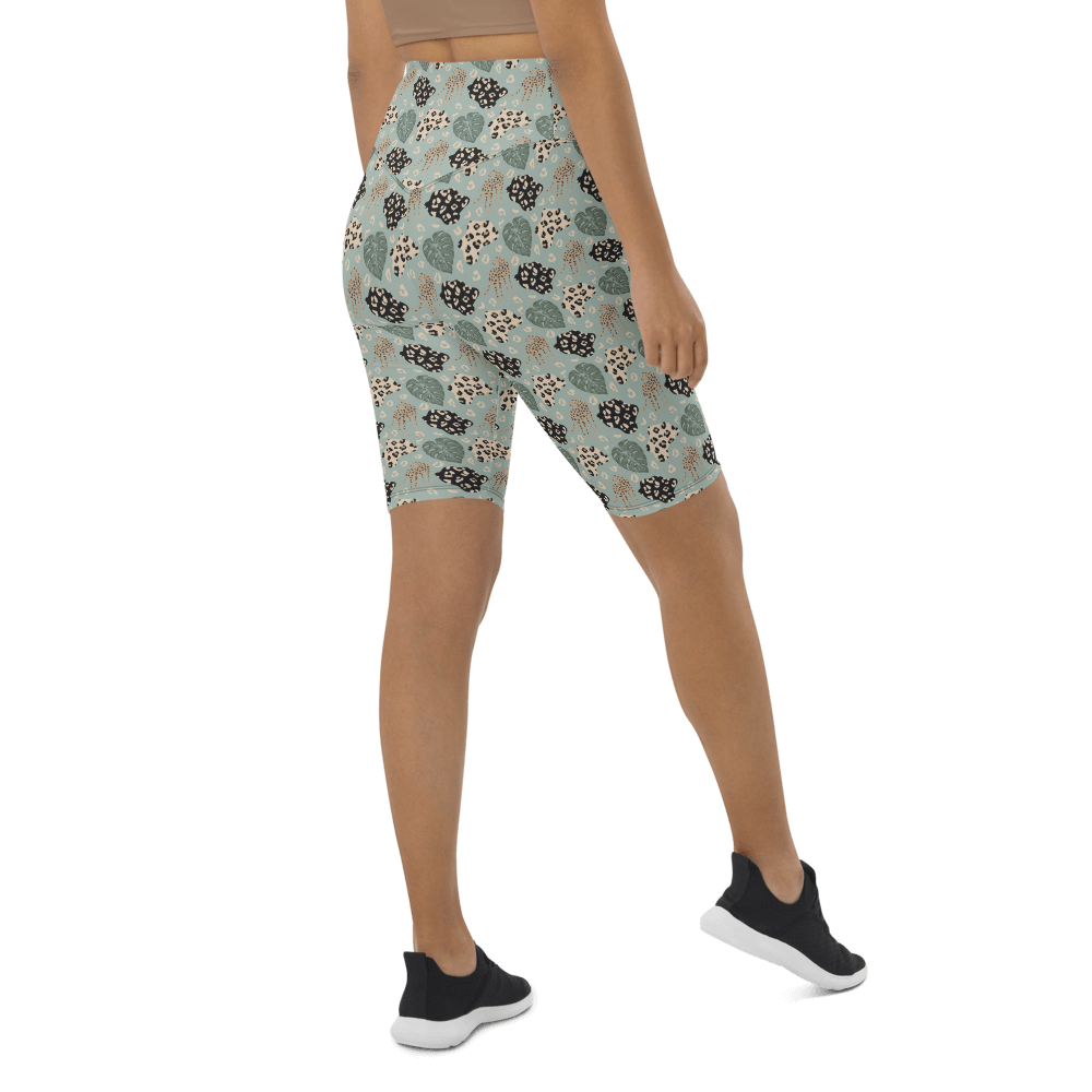 Green Jungle Leopard  Biker Shorts