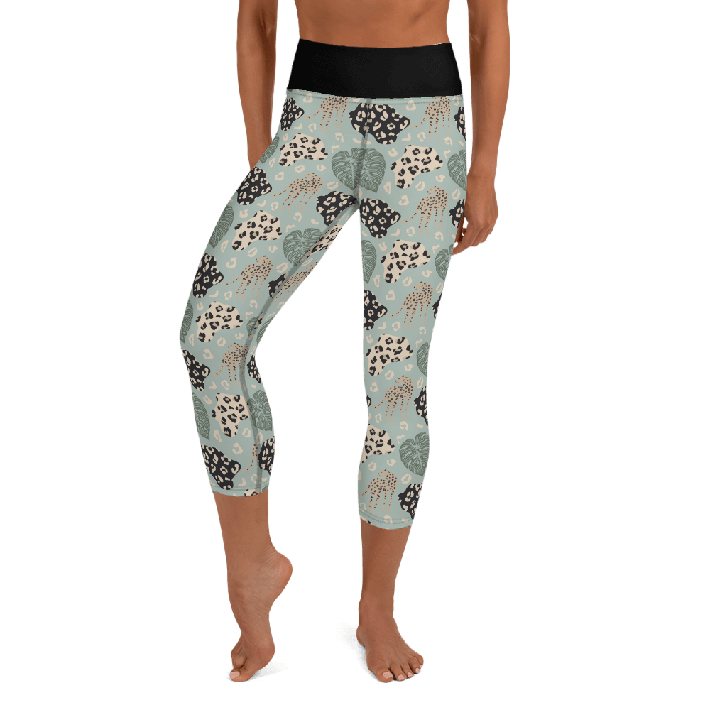 Green Jungle Leopard  Yoga Capri Leggings