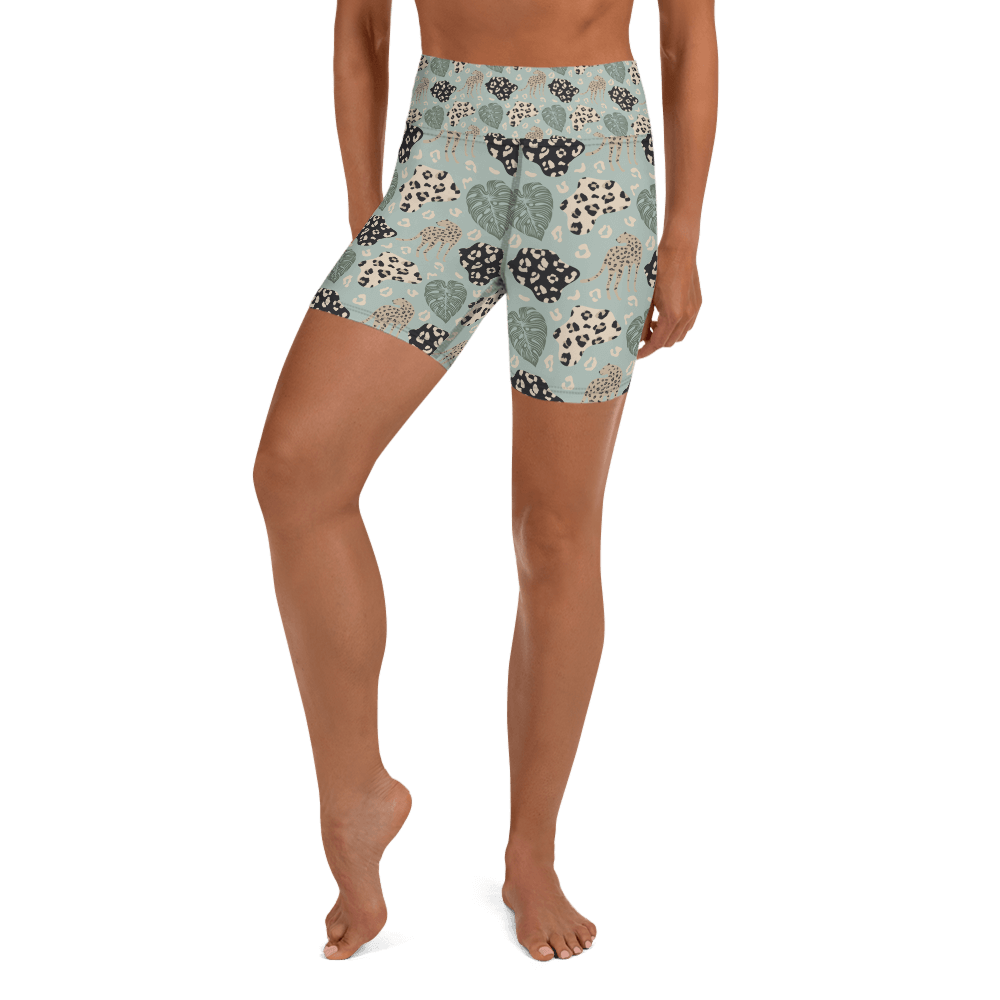 Green Jungle Leopard  Yoga Shorts