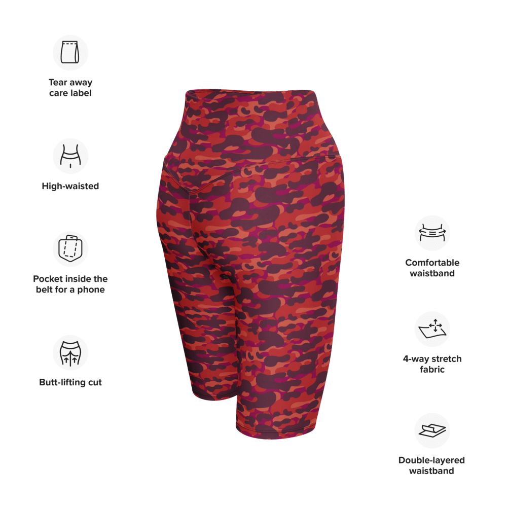 Red Hue Camo  Biker Shorts